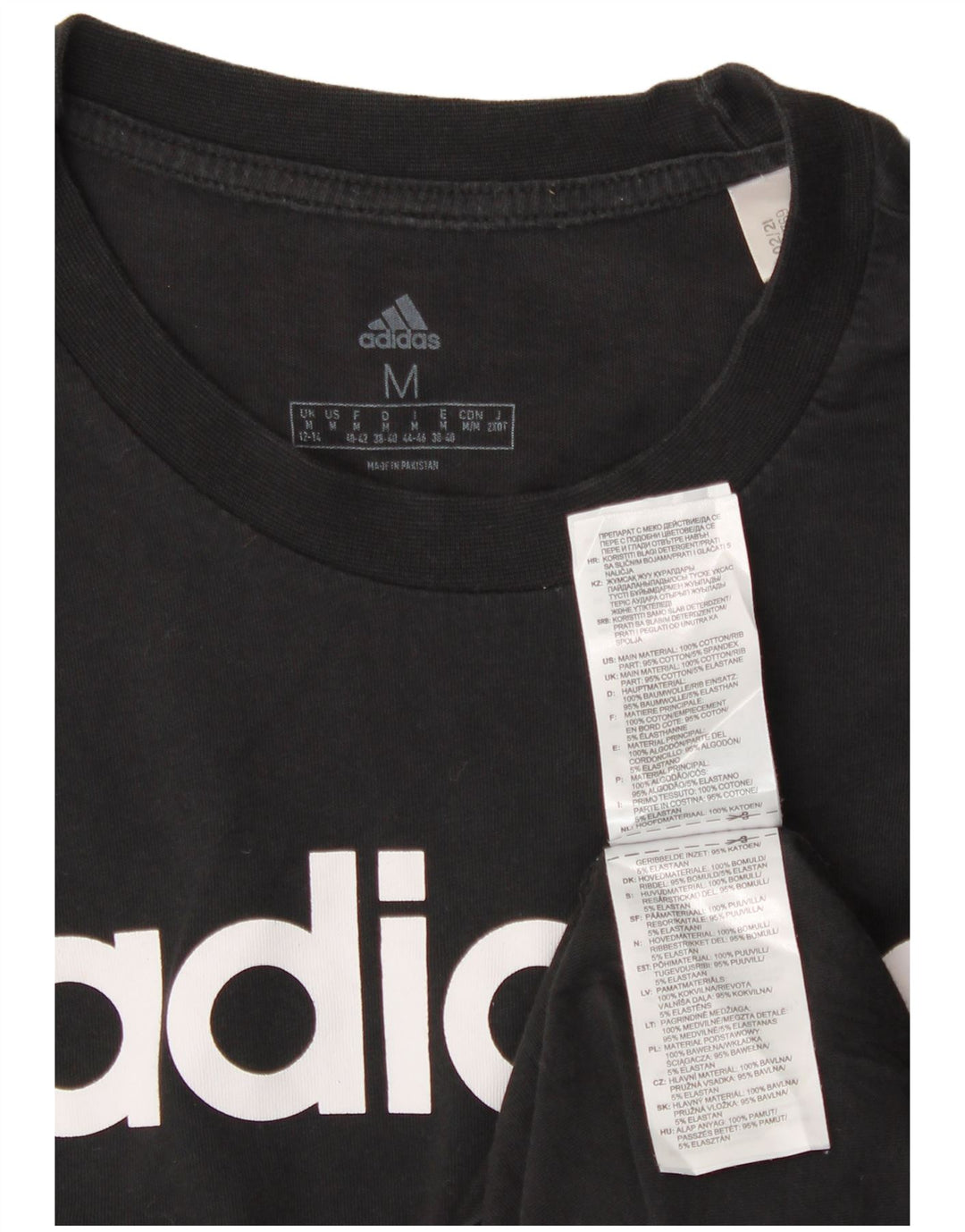 ADIDAS Womens Graphic T-Shirt Top UK 12/14 Medium Black Cotton