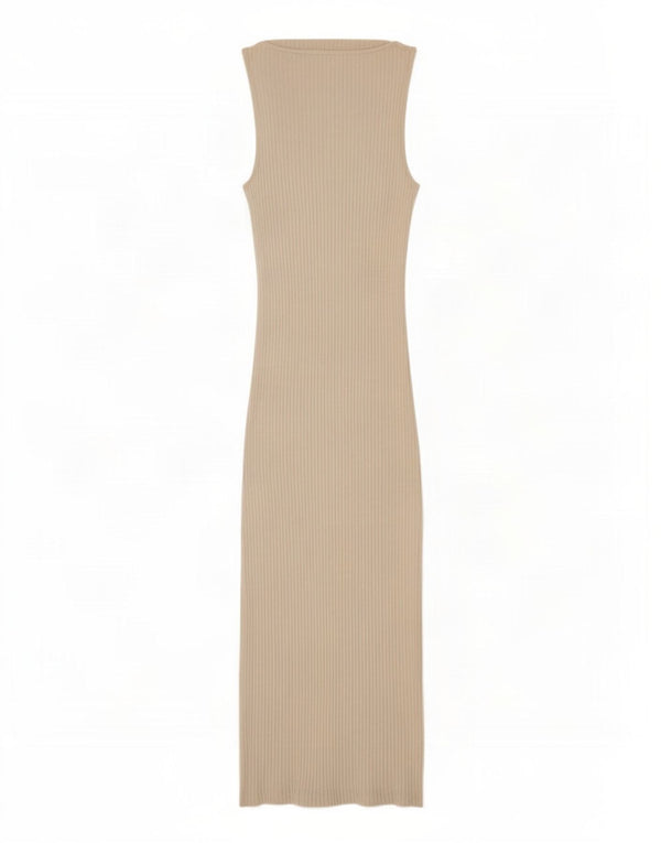 Zara Womens Maxi Sleeveless Bodycon Dress UK 10 Small Beige Cotton