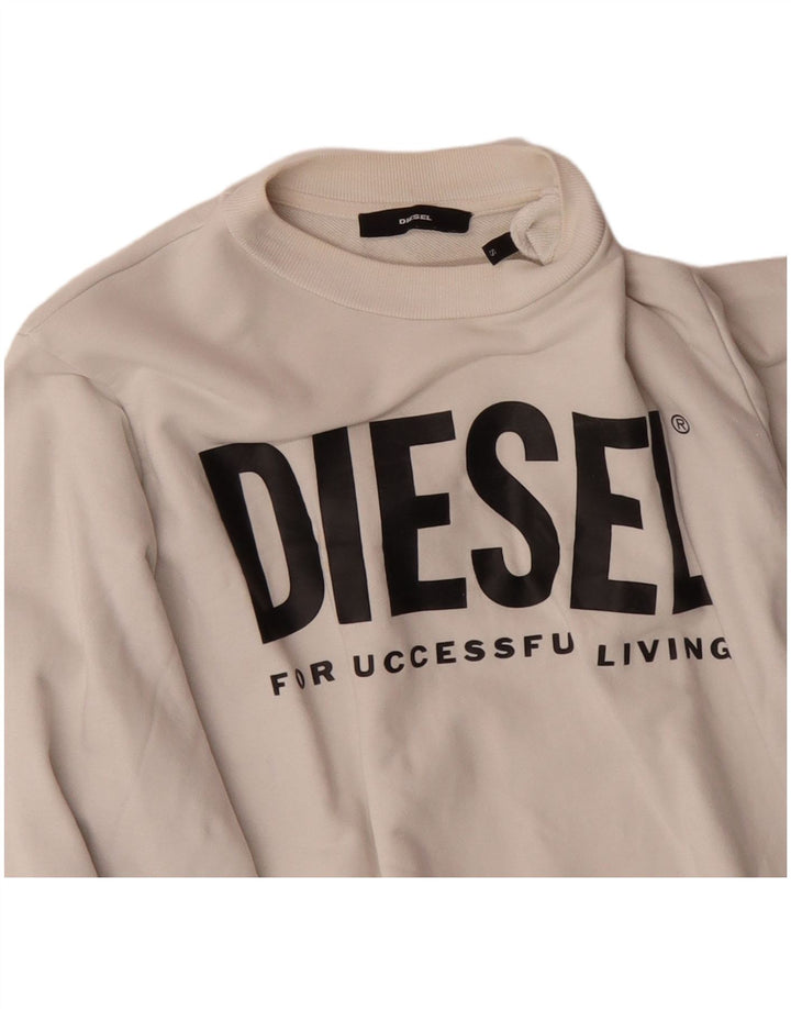 DIESEL Mens Graphic Sweatshirt Jumper Small Off White Cotton