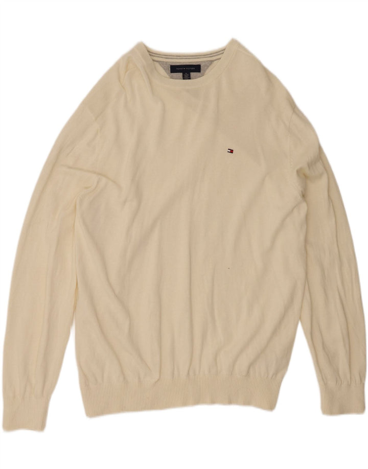 TOMMY HILFIGER Mens Boat Neck Jumper Sweater XL Off White Cotton Vintage Tommy Hilfiger and Second-Hand Tommy Hilfiger from Messina Hembry 