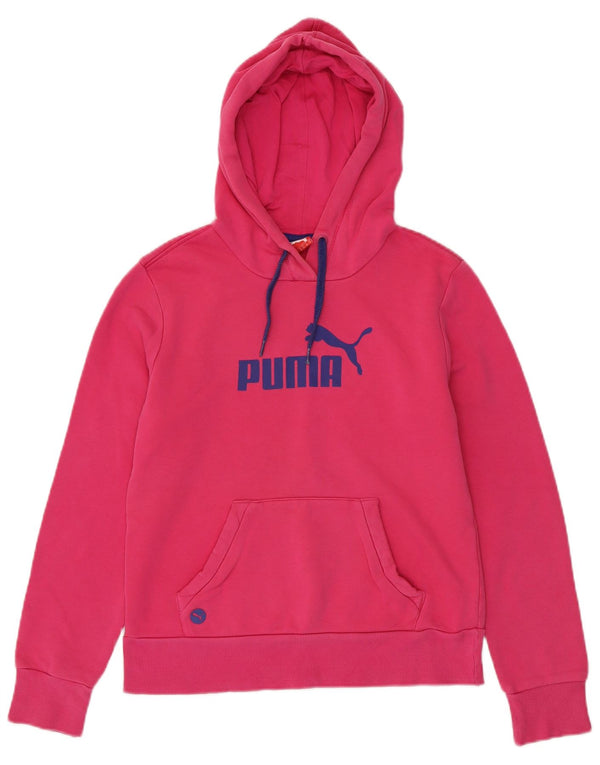 PUMA Womens Graphic Hoodie Jumper UK 12 Medium Pink Cotton