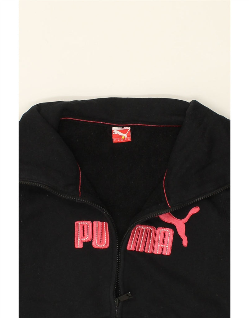 PUMA Womens Graphic Tracksuit Top Jacket UK 10 Small  Black Cotton | Vintage Puma | Thrift | Second-Hand Puma | Used Clothing | Messina Hembry 