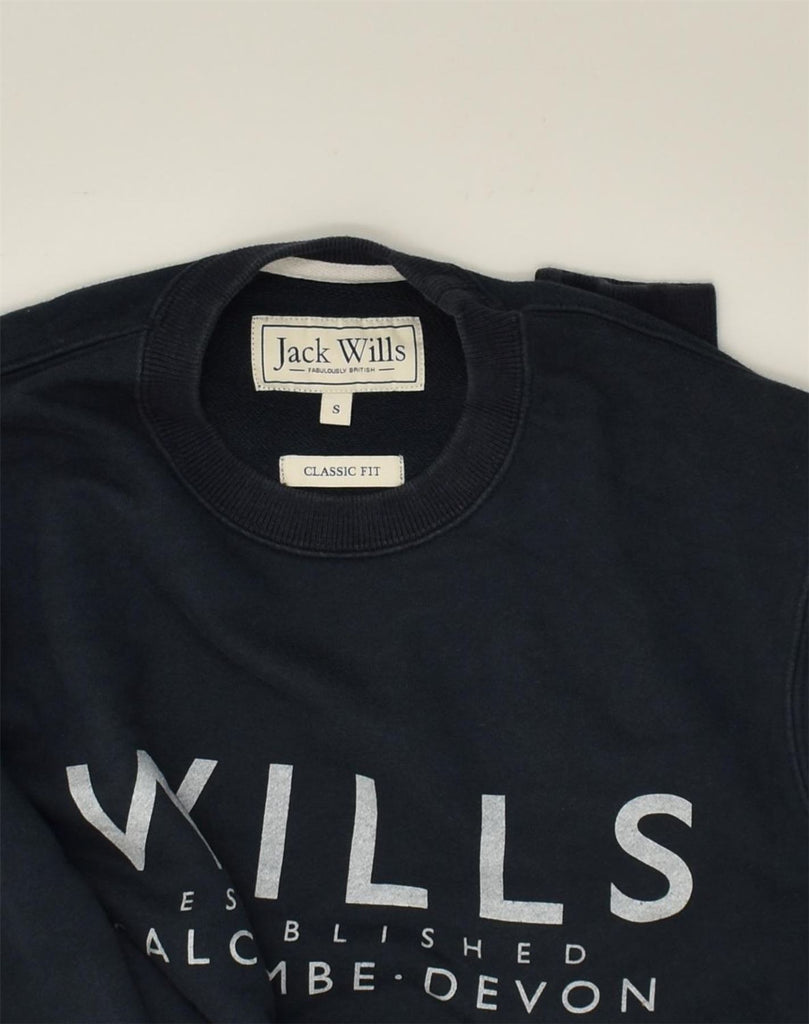 JACK WILLS Mens Graphic Classic Fit Sweatshirt Jumper Small Navy Blue | Vintage Jack Wills | Thrift | Second-Hand Jack Wills | Used Clothing | Messina Hembry 