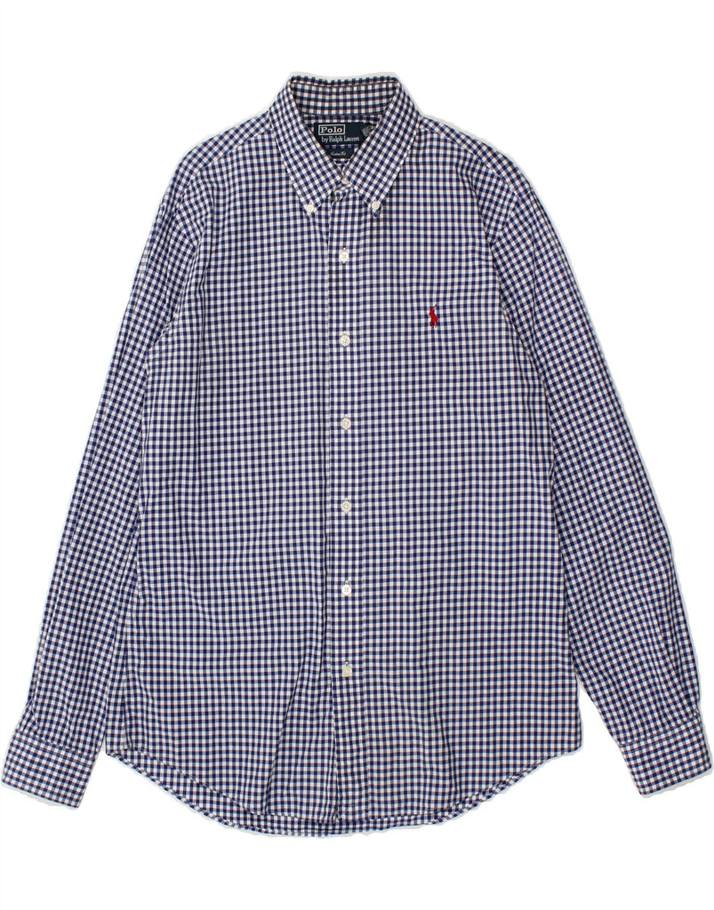 POLO RALPH LAUREN Mens Custom Fit Shirt Medium Blue Check Cotton Vintage Polo Ralph Lauren and Second-Hand Polo Ralph Lauren from Messina Hembry 