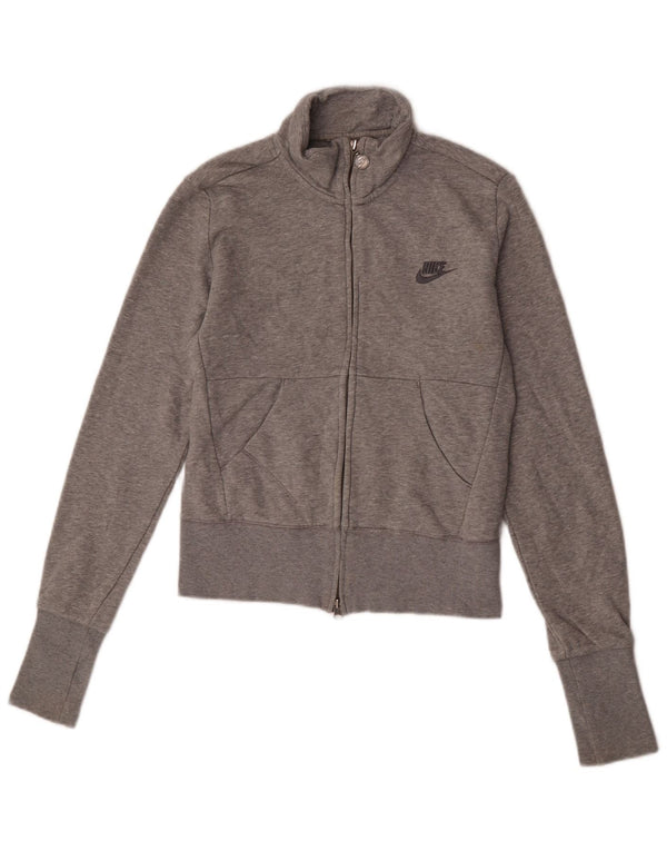 Nike Womens Tracksuit Top Jacket UK 10/12 Medium Grey Flecked Cotton