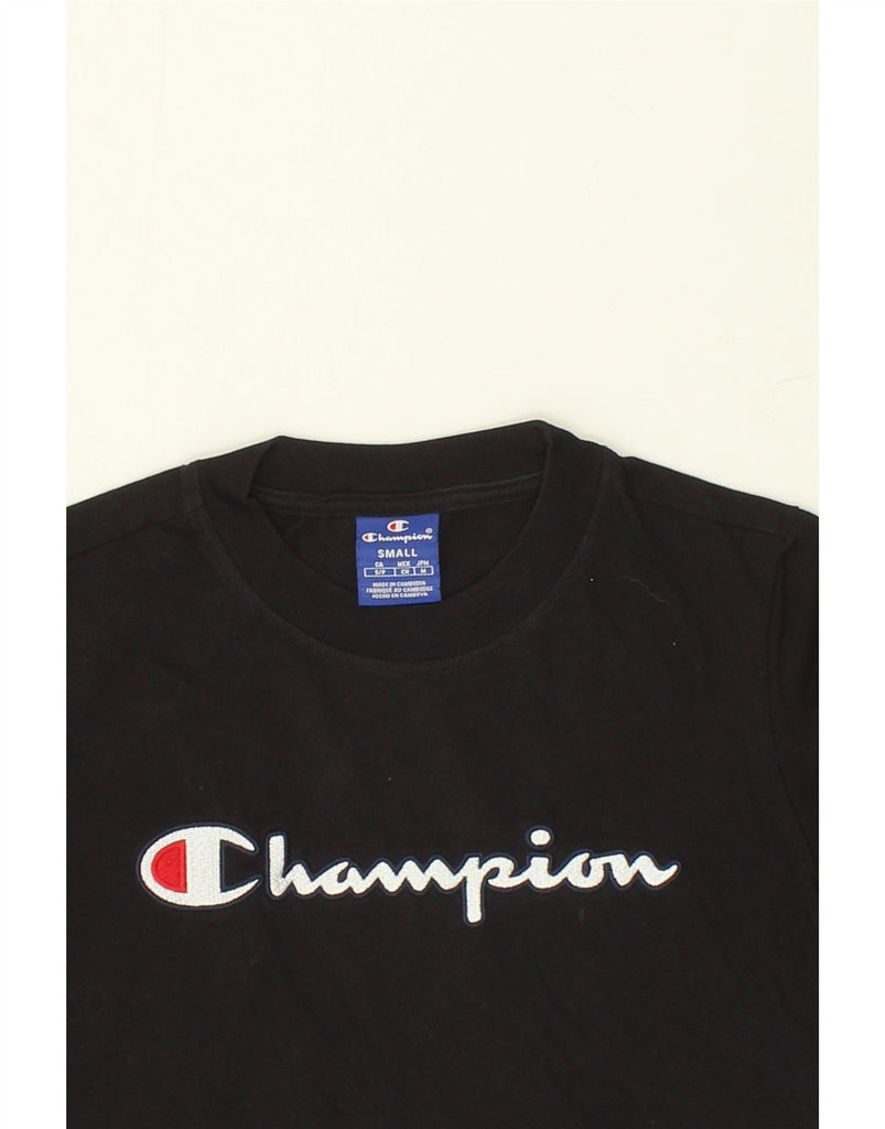 CHAMPION Womens Graphic T-Shirt Top UK 8 Small Black Cotton | Vintage Champion | Thrift | Second-Hand Champion | Used Clothing | Messina Hembry 