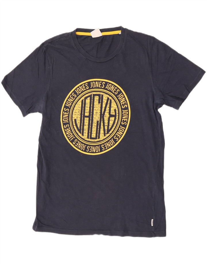 Jack & Jones Womens Graphic T-Shirt Top Large Navy Blue Cotton