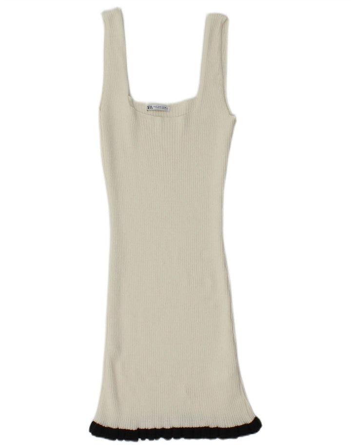 Zara Womens Sleeveless Jumper Dress UK 8 Small White Polyester