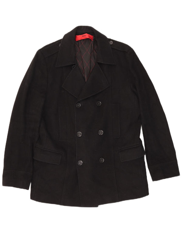 Hugo Boss Mens Pea Coat UK 44 2XL Black Virgin Wool