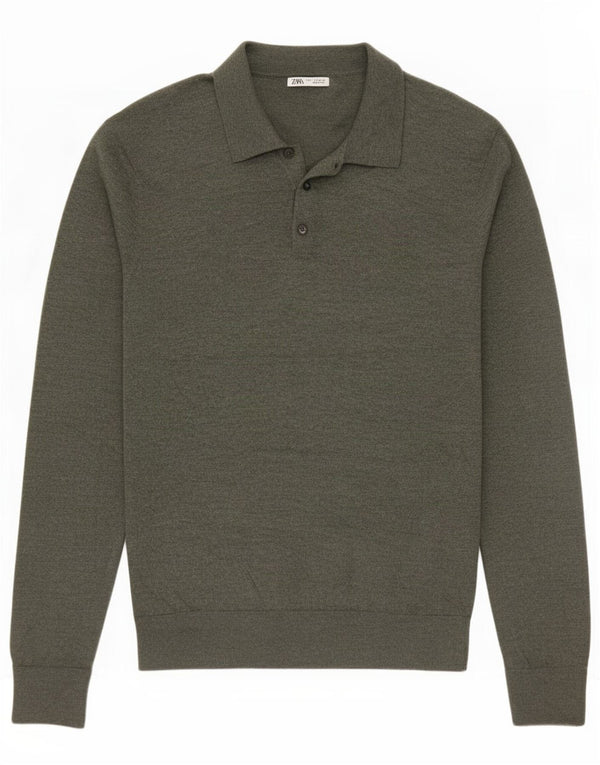 Zara Mens Polo Neck Jumper Sweater Medium Khaki