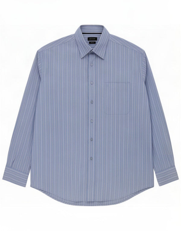 Pierre Cardin Mens Shirt Size 41 16 Large Blue Pinstripe Cotton