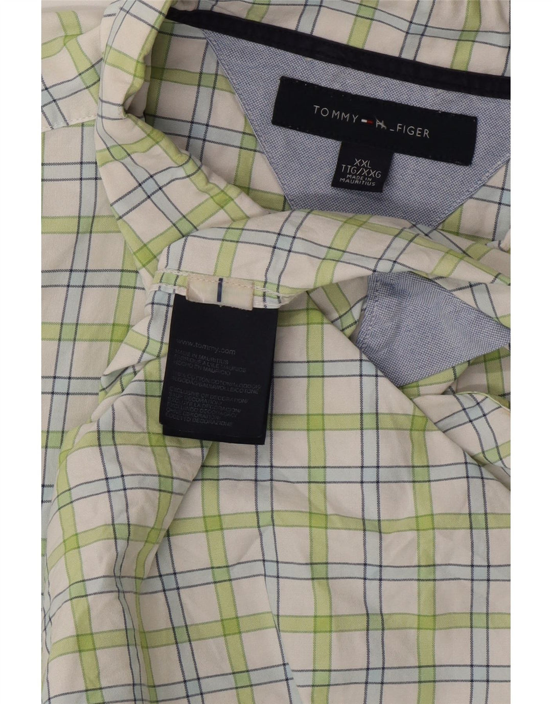 TOMMY HILFIGER Mens Shirt 2XL Green Check Cotton