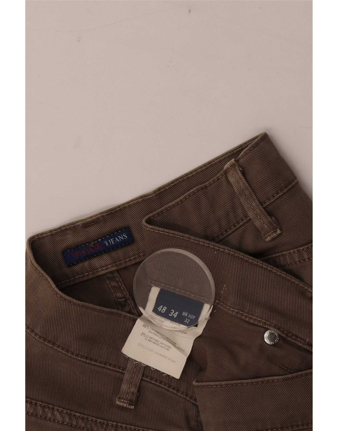 Trussardi Mens Straight Jeans W32 L33 Brown Cotton