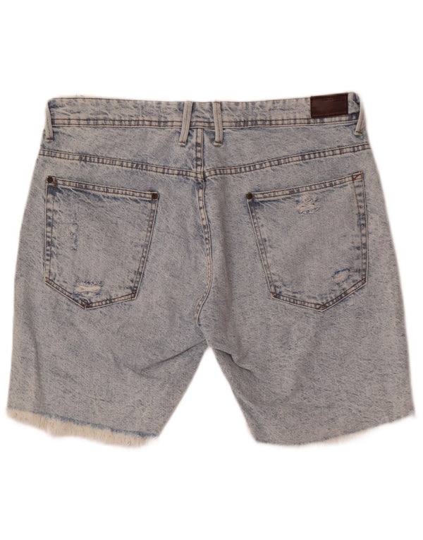 Zara Mens Distressed Denim Shorts EU 46 XL W36 L Blue Cotton