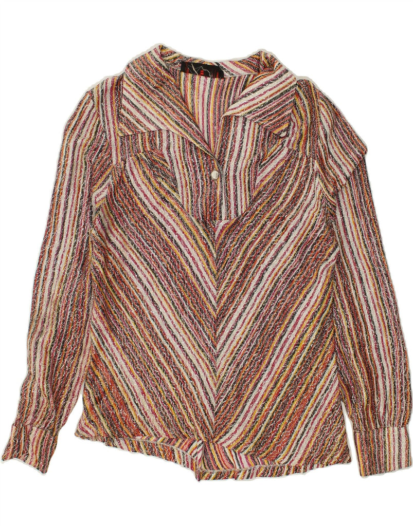 VINTAGE Womens Pullover Shirt Blouse UK 12 Medium Brown Chevron Vintage Vintage and Second-Hand Vintage from Messina Hembry 