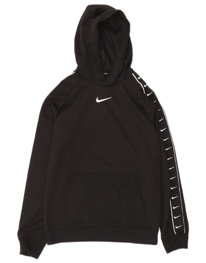 Nike Boys Graphic Hoodie Jumper 12-13 Years Large Black Polyester