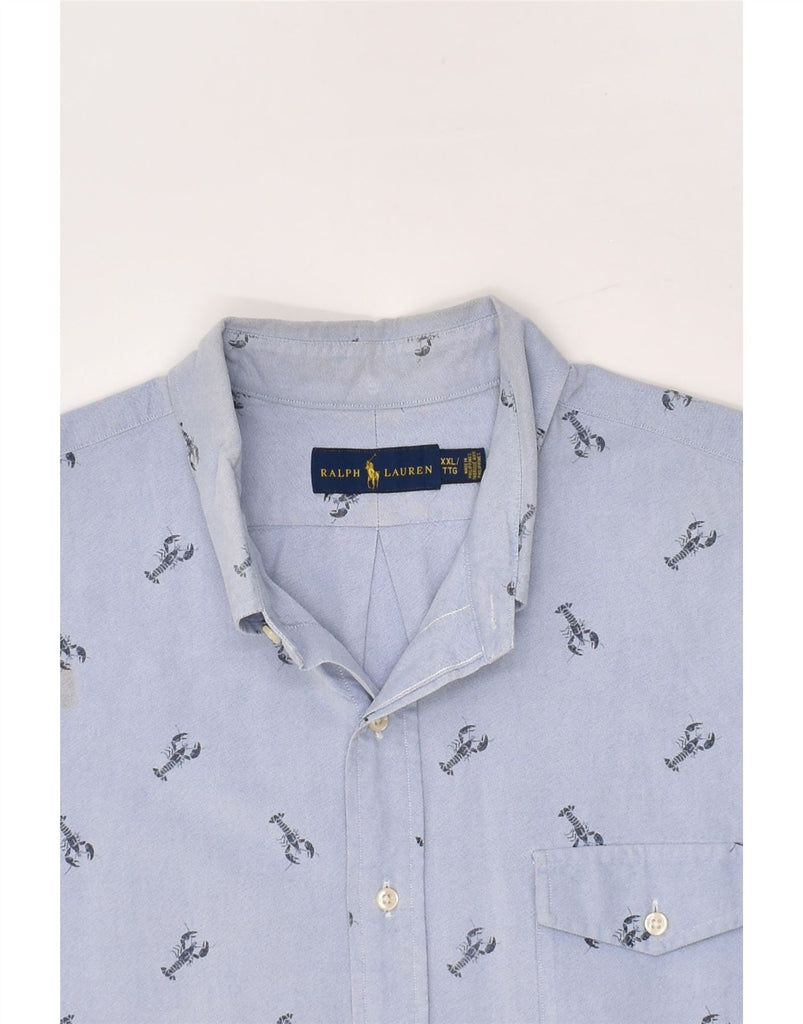 RALPH LAUREN Mens Graphic Short Sleeve Shirt 2XL Blue Animal Print Cotton | Vintage Ralph Lauren | Thrift | Second-Hand Ralph Lauren | Used Clothing | Messina Hembry 