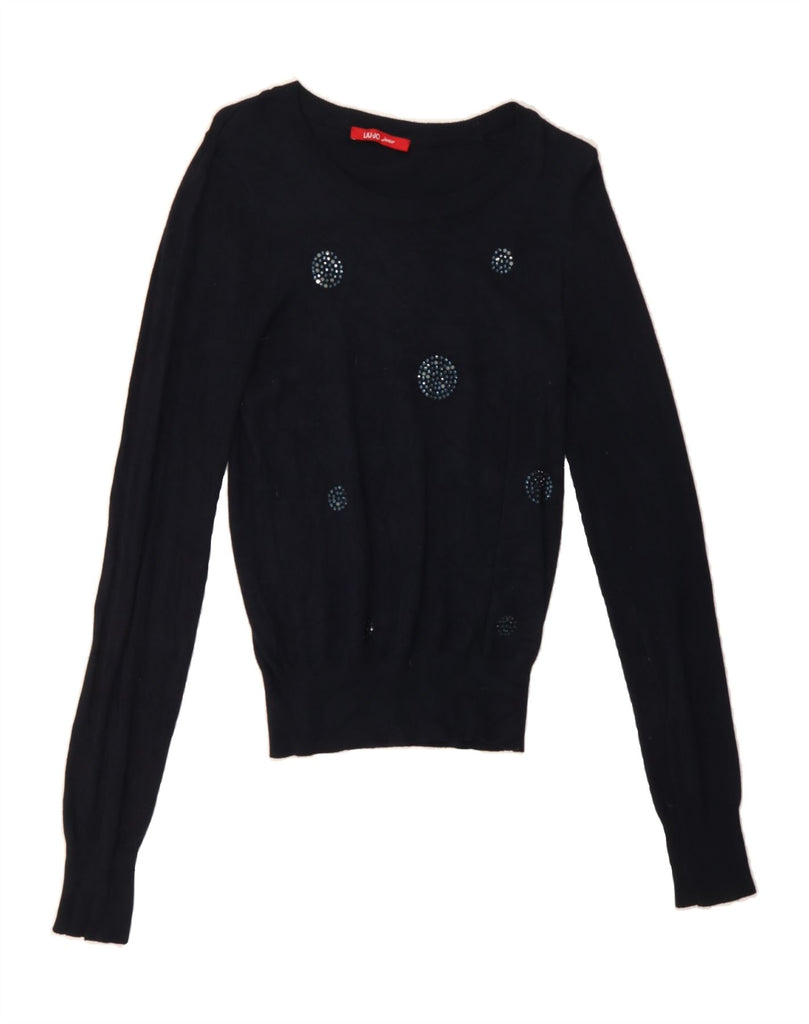 LIU JO Girls Boat Neck Jumper Sweater 13-14 Years Navy Blue Viscose Vintage Liu Jo and Second-Hand Liu Jo from Messina Hembry 