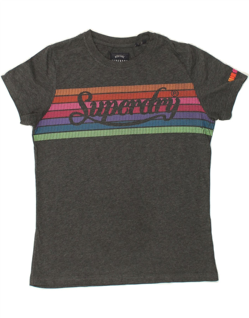 SUPERDRY Womens Graphic T-Shirt Top UK 12 Medium Grey Cotton Vintage Superdry and Second-Hand Superdry from Messina Hembry 