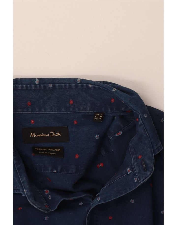 Massimo Dutti Mens Denim Shirt Medium Navy Blue Floral