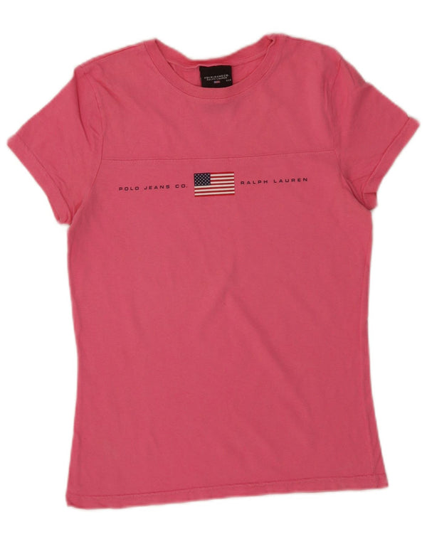 Polo Ralph Lauren Womens Graphic T-Shirt Top UK 10 Small Pink Cotton