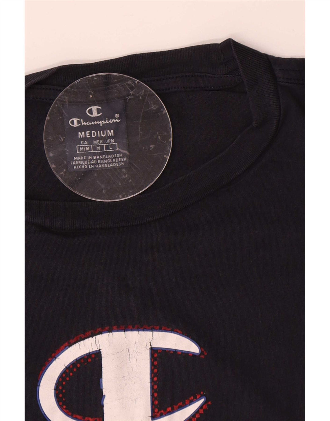 Champion Mens Graphic Top Long Sleeve Medium Navy Blue Cotton