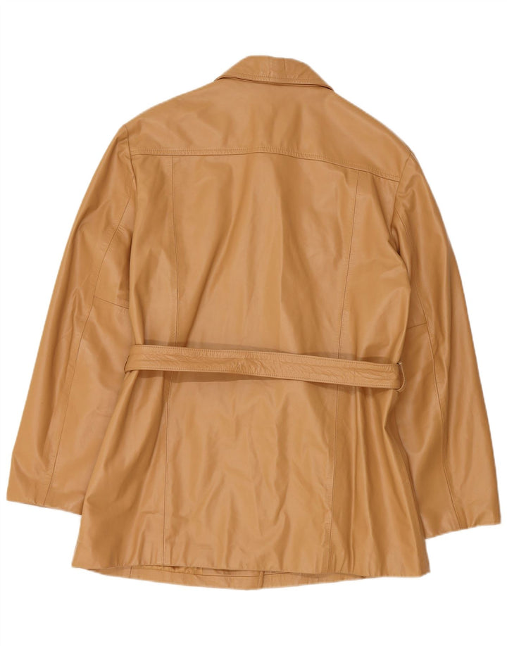 Benetton Womens Leather Jacket UK 16 Large Beige Leather