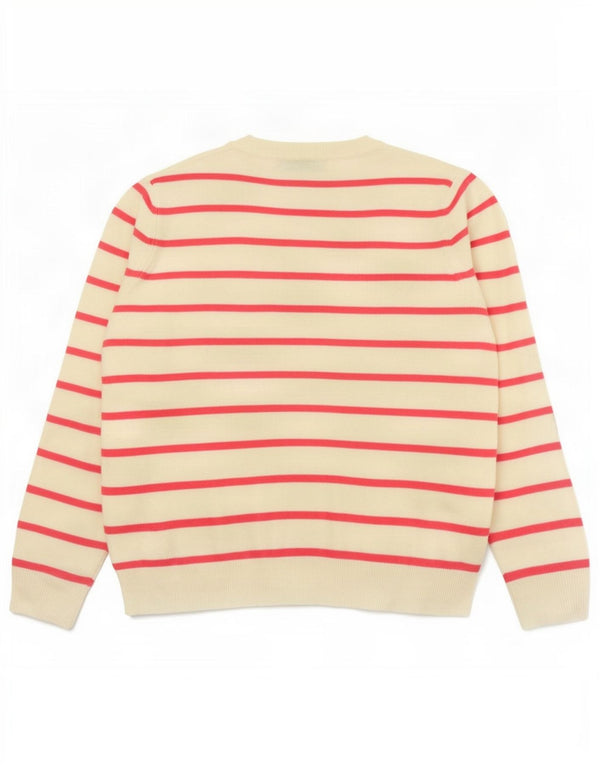 Marks & Spencer Womens V-Neck Jumper Sweater UK 14 Medium Pink Striped