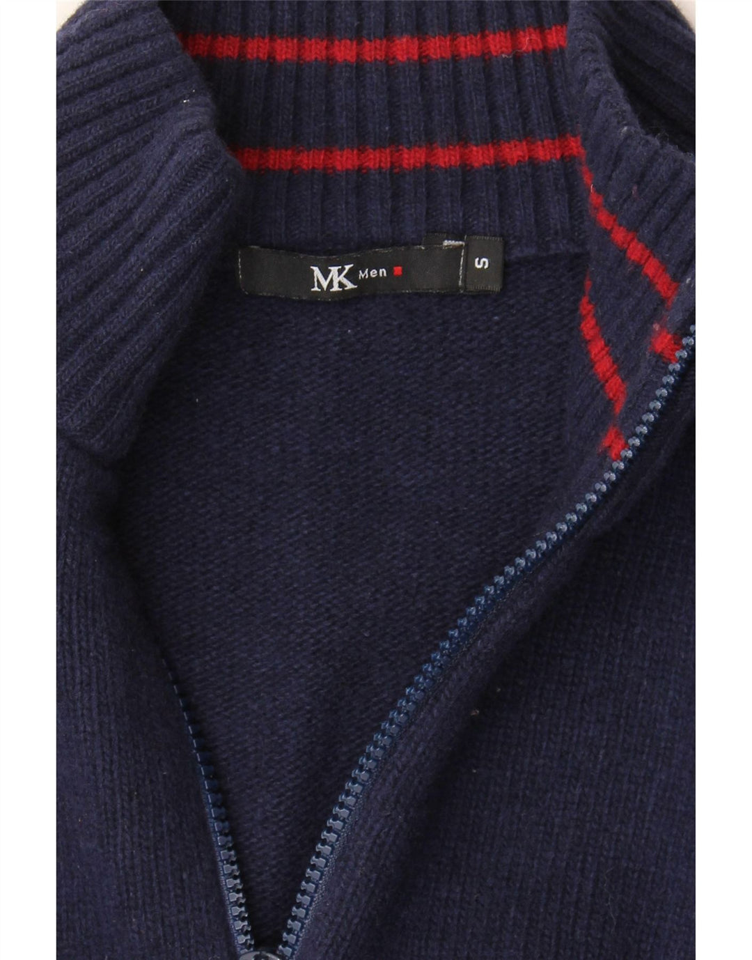 VINTAGE Mens Zip Neck Jumper Sweater Medium Navy Blue Vintage Vintage and Second-Hand Vintage from Messina Hembry 