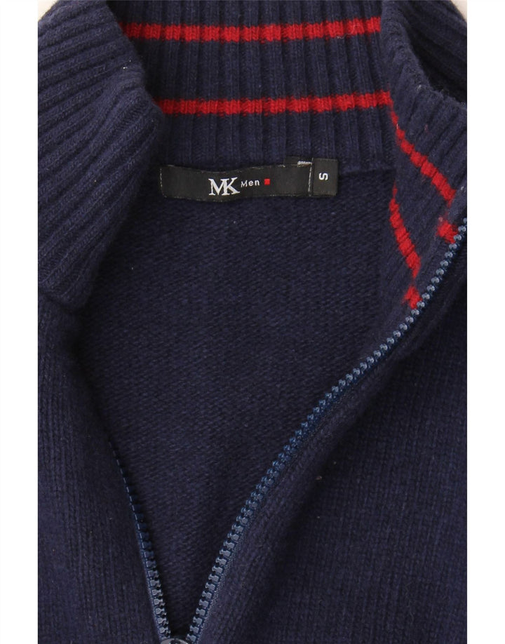 VINTAGE Mens Zip Neck Jumper Sweater Medium Navy Blue Vintage Vintage and Second-Hand Vintage from Messina Hembry 
