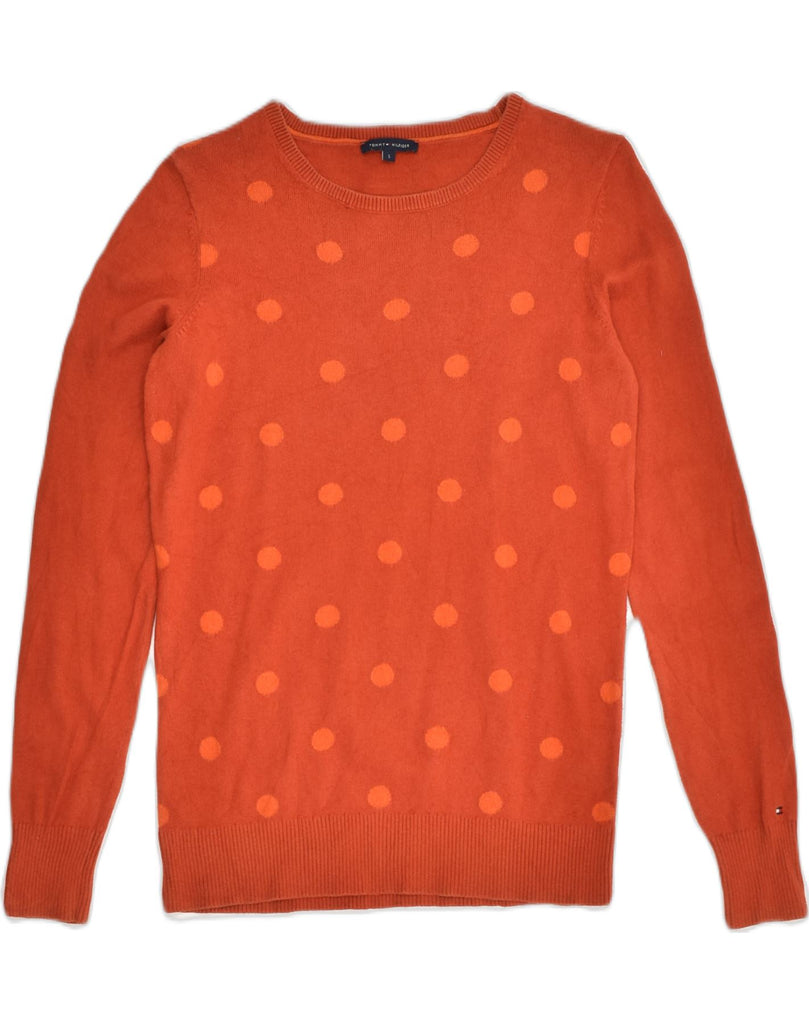 TOMMY HILFIGER Womens Crew Neck Jumper Sweater UK 8 Small Orange Polka Dot | Vintage Tommy Hilfiger | Thrift | Second-Hand Tommy Hilfiger | Used Clothing | Messina Hembry 