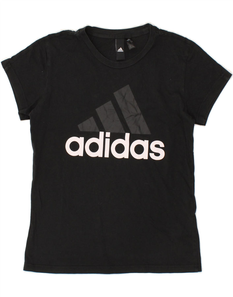 ADIDAS Womens Graphic T-Shirt Top UK 12/14 Medium Black Cotton Vintage Adidas and Second-Hand Adidas from Messina Hembry 