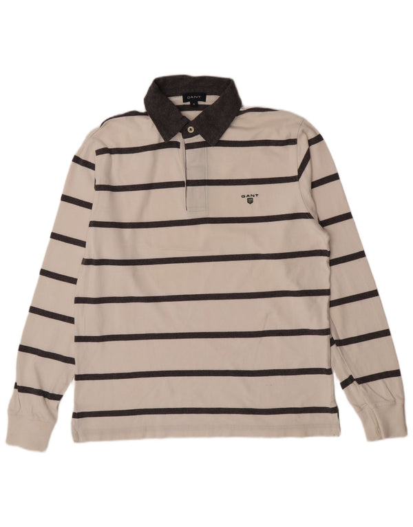 Gant Mens Long Sleeve Rugby Polo Shirt Medium White Striped Cotton