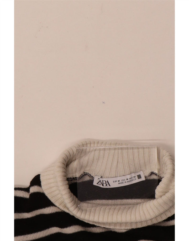 Zara Womens Turtle Neck Jumper Sweater UK 14 Medium Black Striped