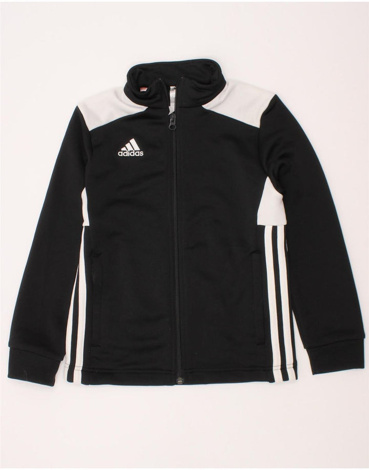 Adidas Boys Tracksuit Top Jacket 7-8 Years Black Colourblock Polyester