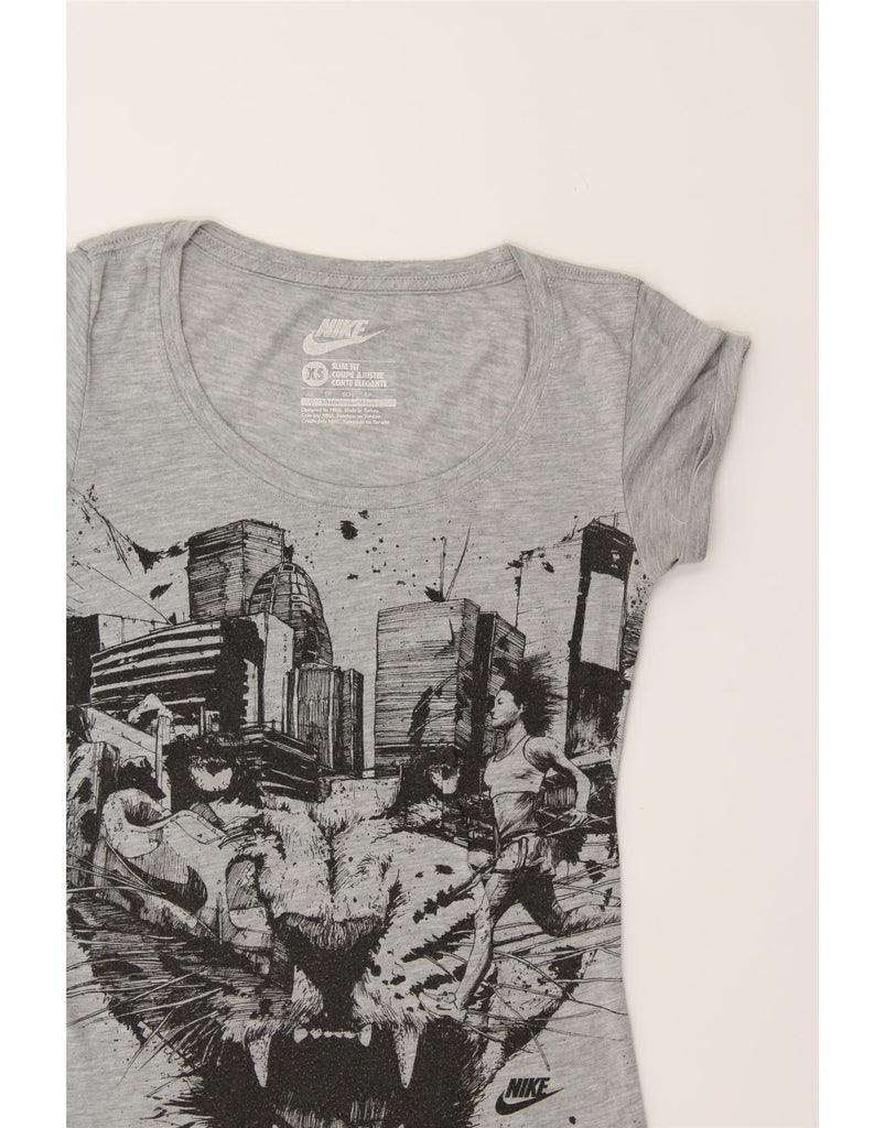 NIKE Womens Slim Fit Graphic T-Shirt Top UK 6 XS Grey Flecked Vintage Nike and Second-Hand Nike from Messina Hembry 