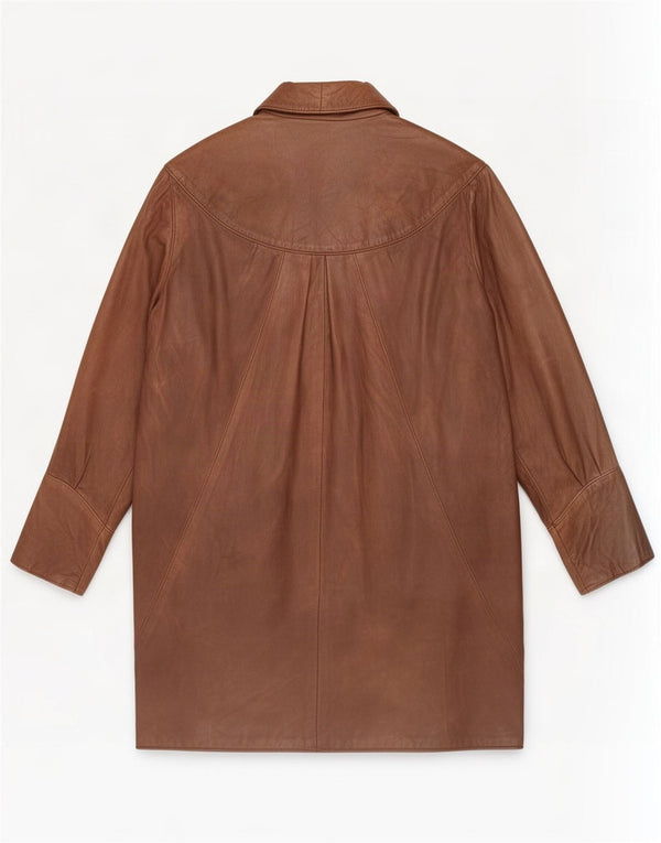 Vintage Womens Batwing Leather Coat UK 16 Large Brown
