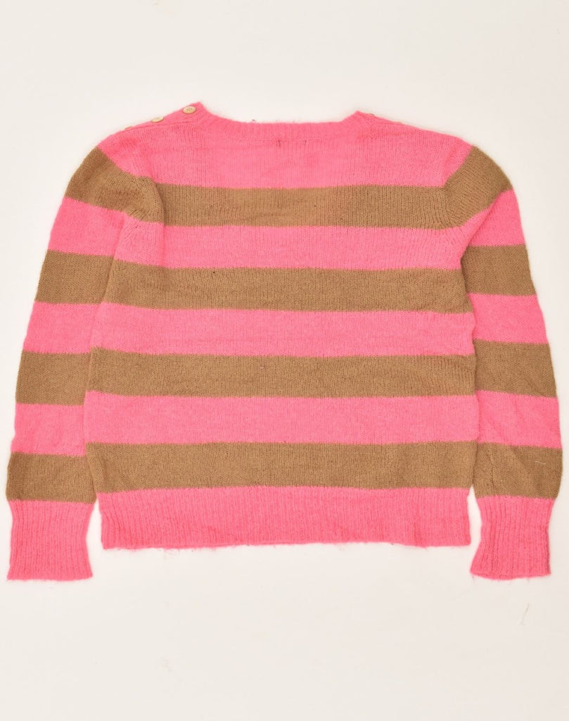 J. CREW Womens V-Neck Jumper Sweater UK 14 Medium Pink Striped Acrylic | Vintage J. Crew | Thrift | Second-Hand J. Crew | Used Clothing | Messina Hembry 