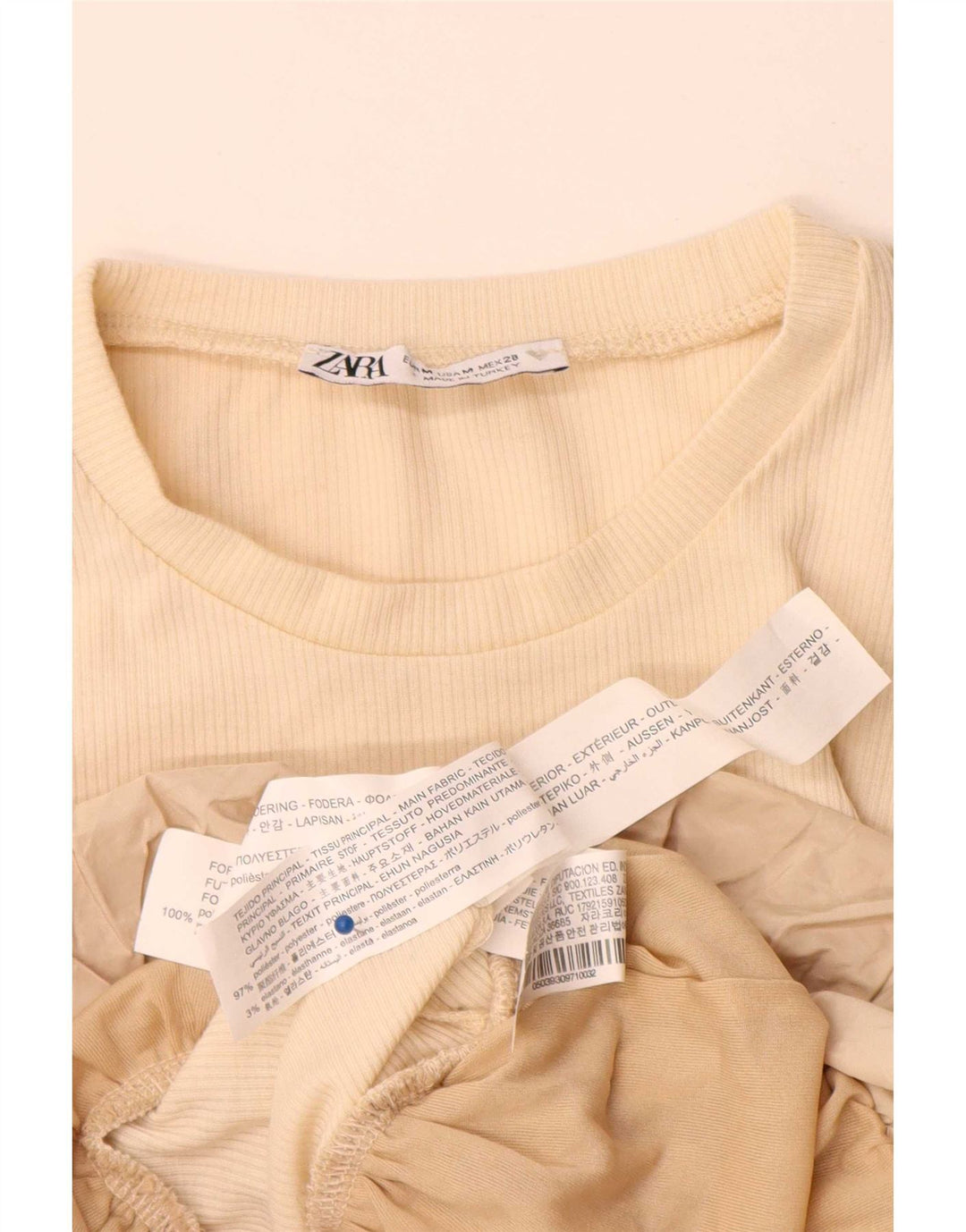Zara Womens Top Long Sleeve UK 12 Medium Beige Polyester