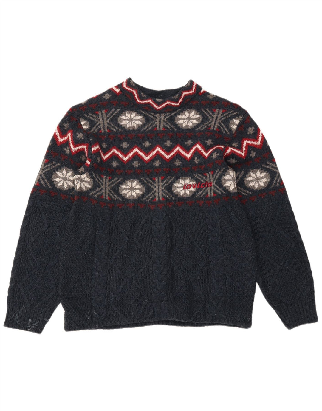 Invicta Mens Crew Neck Jumper Sweater Medium Navy Blue Fair Isle