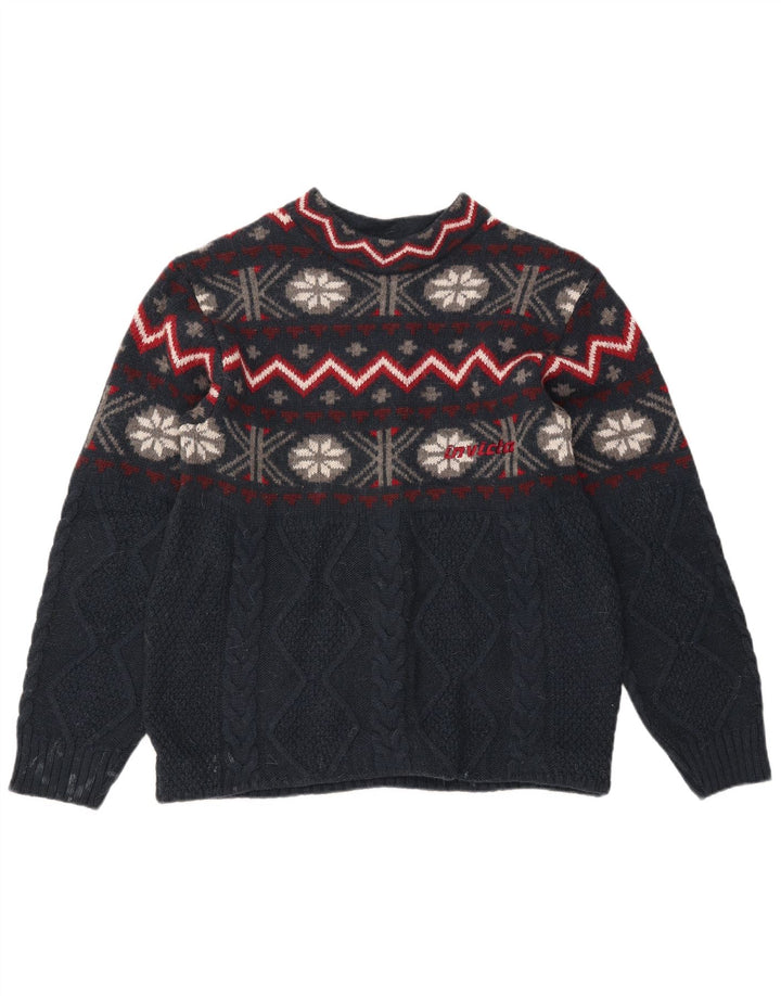 Invicta Mens Crew Neck Jumper Sweater Medium Navy Blue Fair Isle