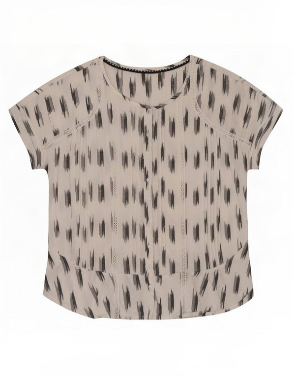 White Stuff Womens Short Sleeve Shirt Blouse UK 14 Large Ikat Cotton