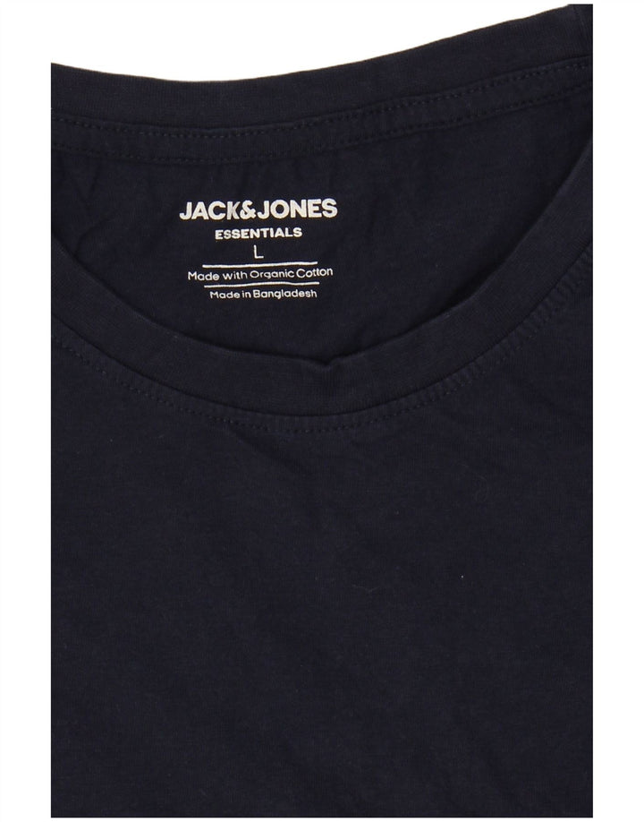 JACK & JONES Mens T-Shirt Top Large Navy Blue Cotton
