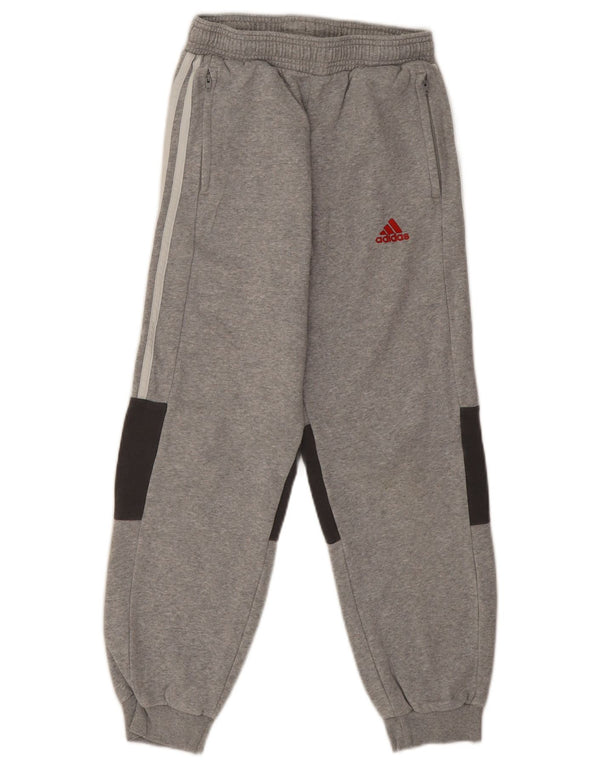 Adidas Boys Tracksuit Trousers Joggers 11-12 Years Grey Colourblock Cotton