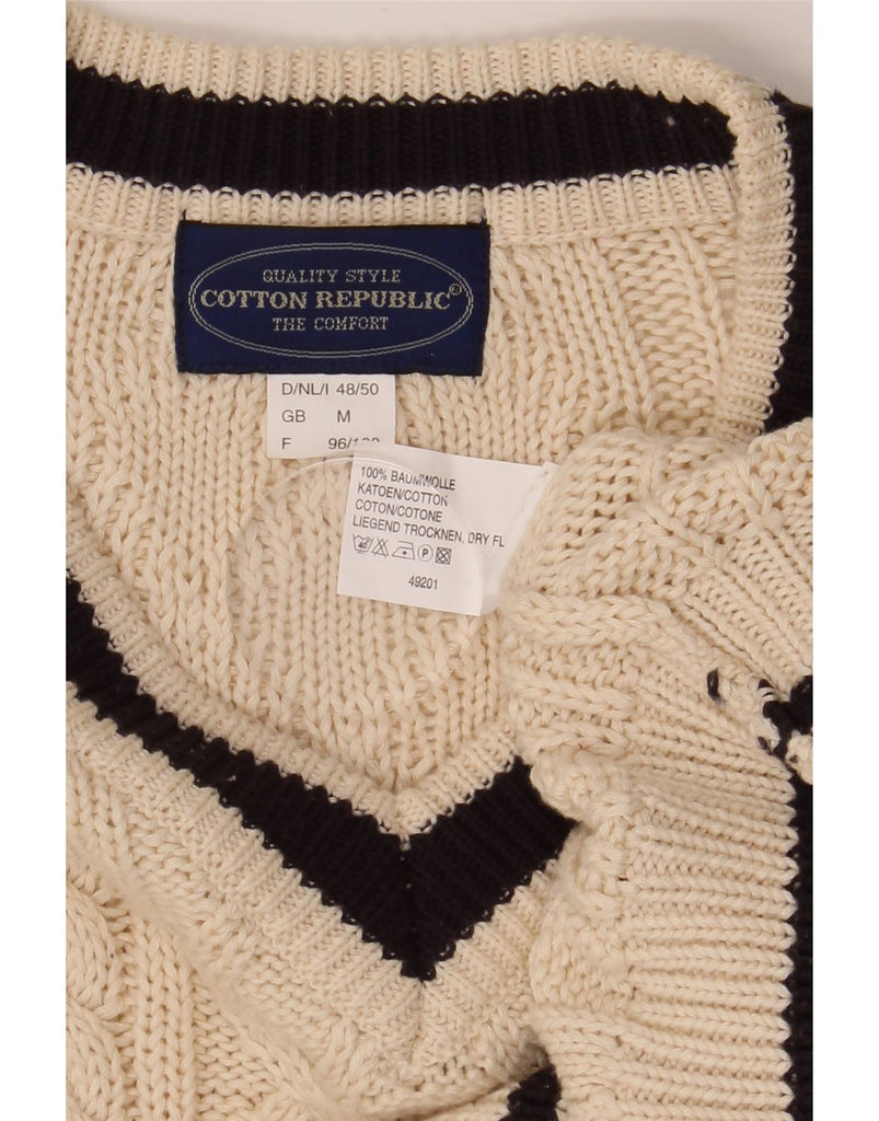 COTTON REPUBLIC Mens V-Neck Jumper Sweater Medium Beige Cotton Vintage Cotton Republic and Second-Hand Cotton Republic from Messina Hembry 