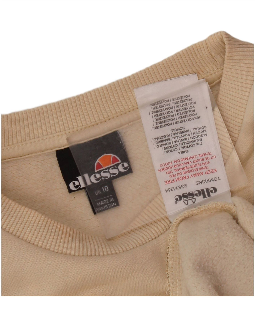 ELLESSE Womens Graphic Oversized Sweatshirt Jumper UK 10 Small Beige
