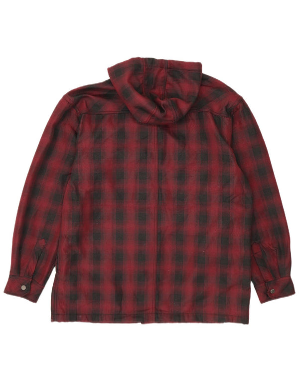 Dickies Mens Hooded Lumberjack Shirt UK 42/44 Large Burgundy Check