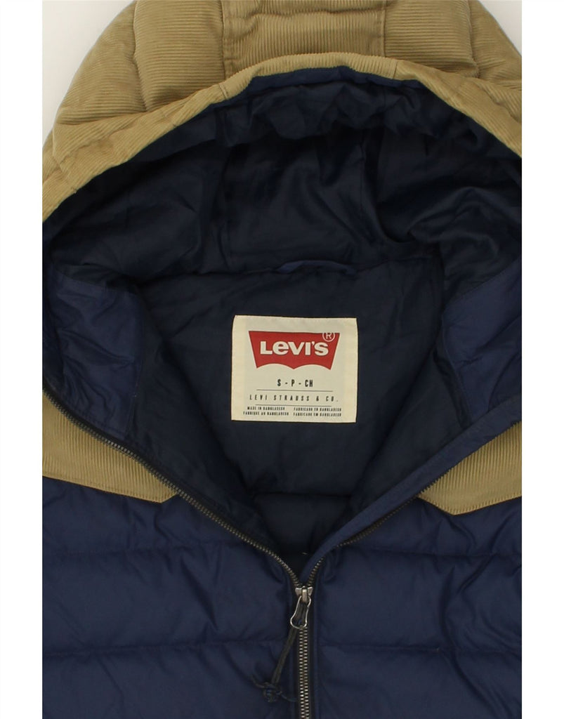 LEVI'S Mens Hooded Padded Jacket UK 36 Small Navy Blue Colourblock | Vintage Levi's | Thrift | Second-Hand Levi's | Used Clothing | Messina Hembry 