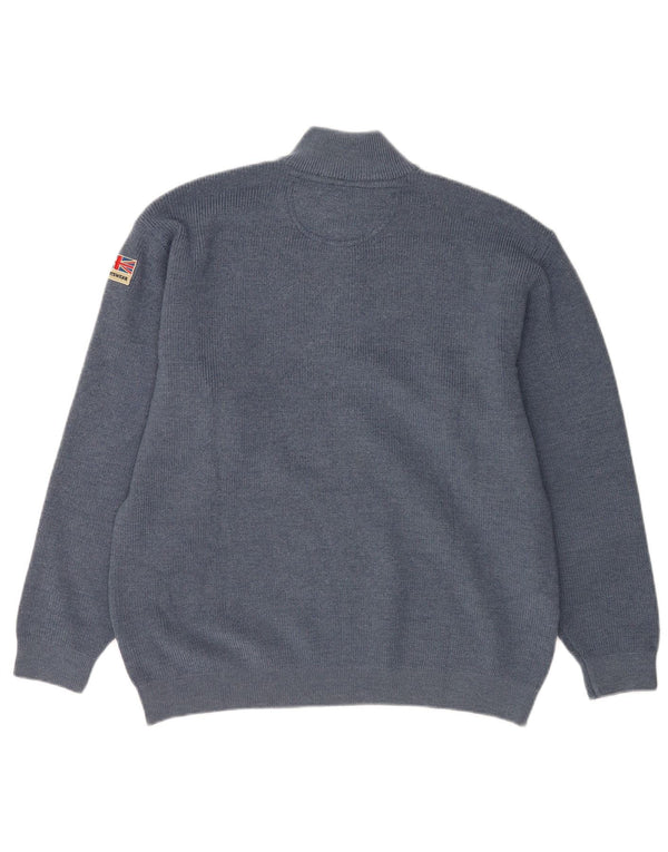 AMERIGO VESPUCCI Mens Zip Neck Jumper Sweater XL Blue Virgin Wool
