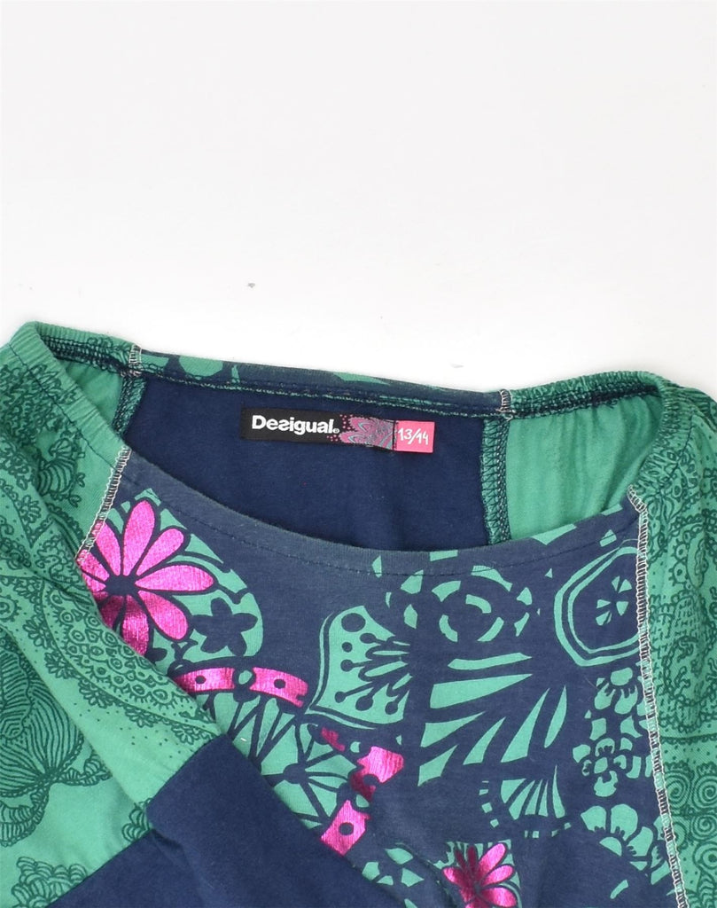 DESIGUAL Girls Graphic Tunic Dress 13-14 Years Blue Floral Cotton | Vintage Desigual | Thrift | Second-Hand Desigual | Used Clothing | Messina Hembry 